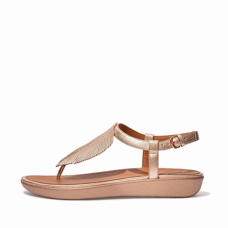 FitFlop Tia Leder Rosa/Gold - FitFlop Backstrap Sandalen Damen Sale [JIZC-61358]